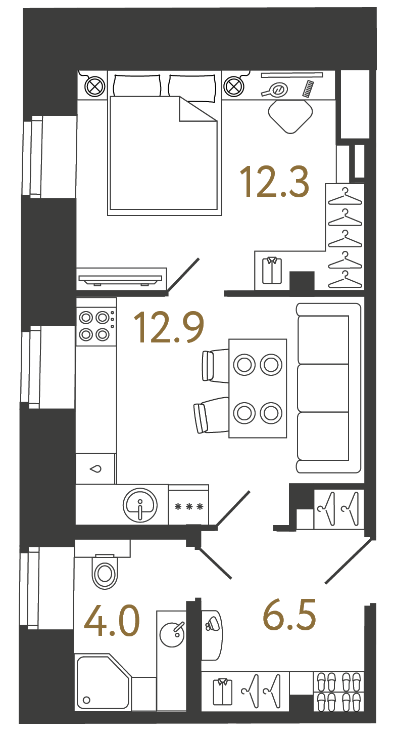 Однокомнатный номер 35.7 м²