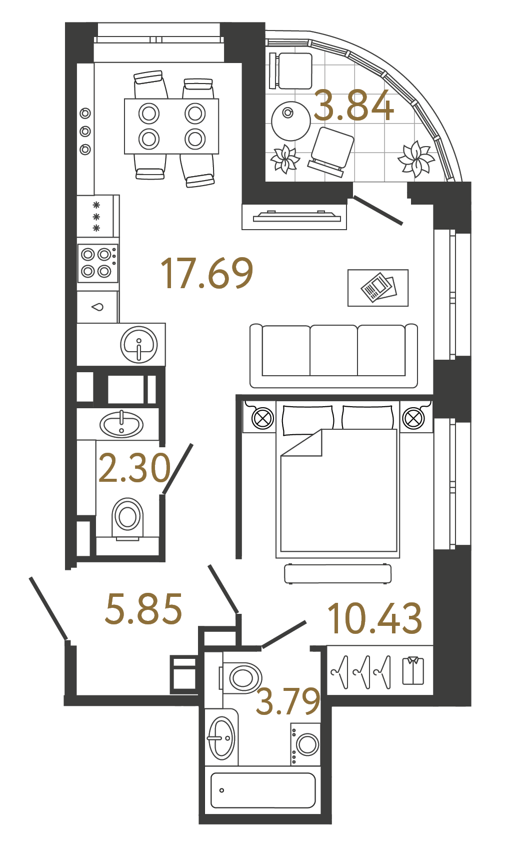 Однокомнатная квартира 40.07 м²