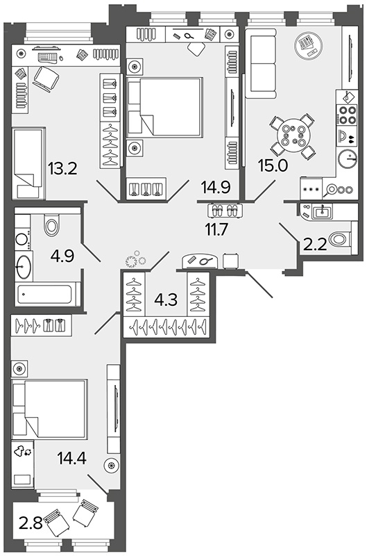 3-комнатная 80.6 м²