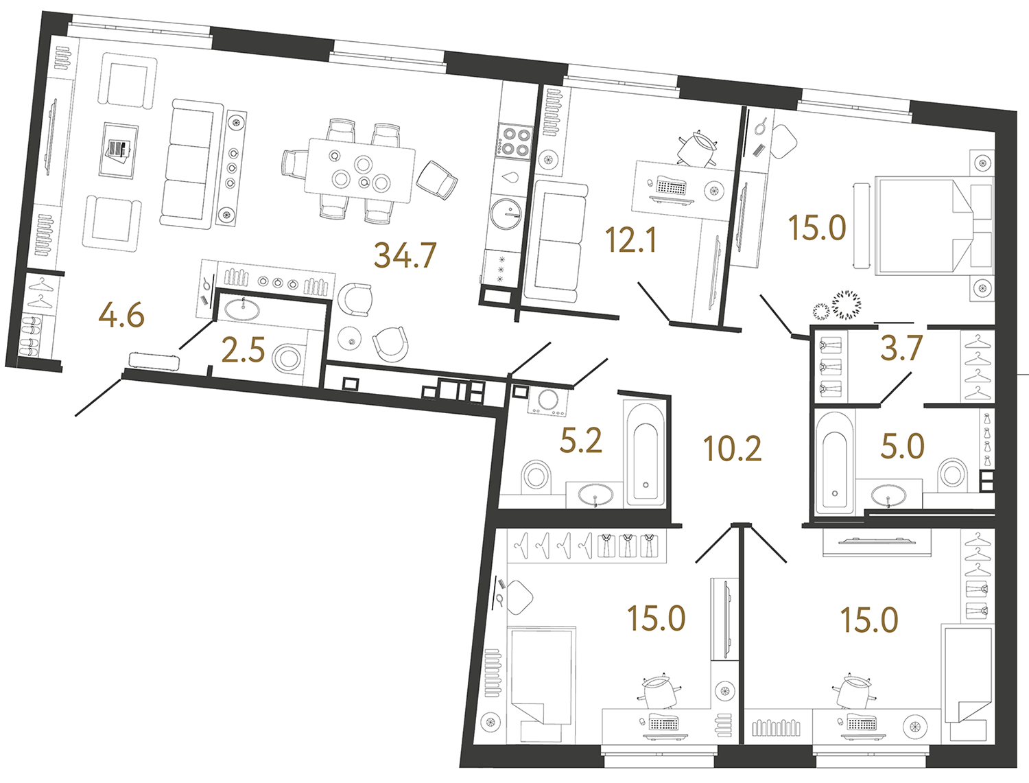 Четырехкомнатная квартира 123 м²
