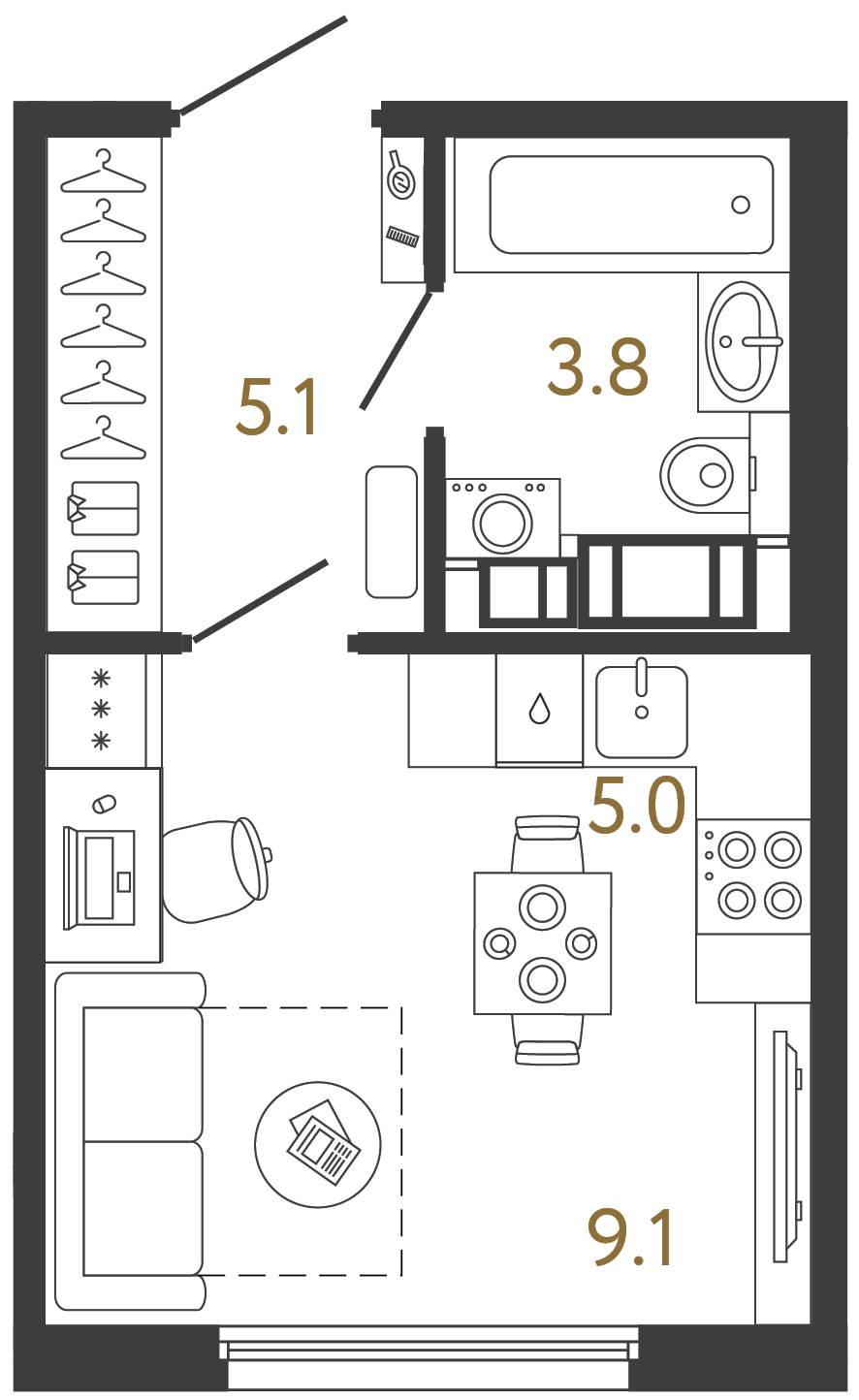 Студия 23 м²