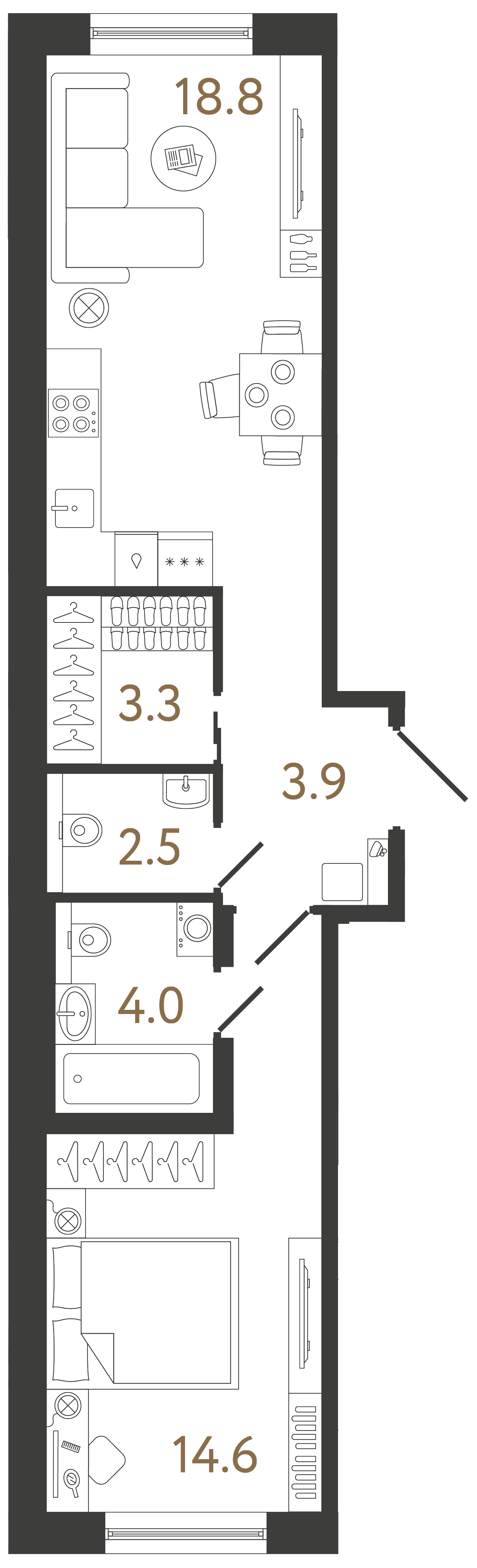 Однокомнатная квартира 47.1 м²