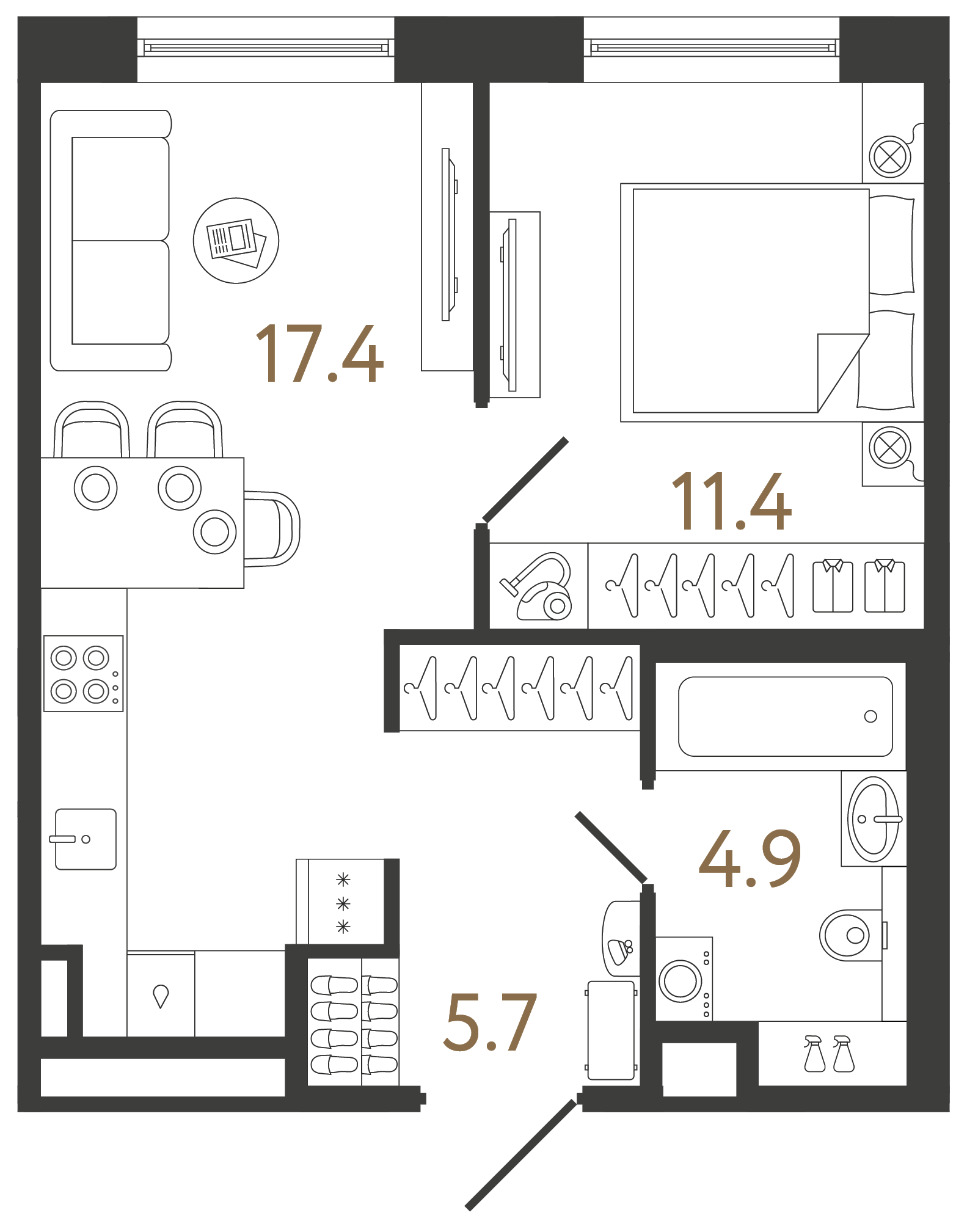 Однокомнатная квартира 39.4 м²