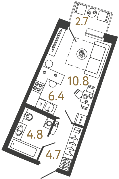 Студия №71 в ЖК Цвет Зеленогорска - 26.7 м²
