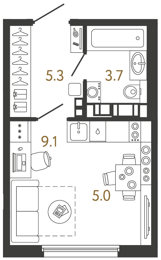 Студия 23.1 м²