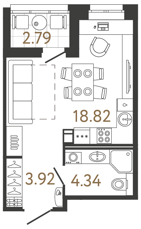 Студия 27.08 м²
