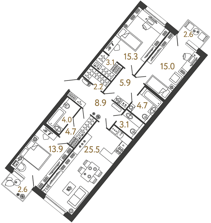 3-комнатная 106.3 м², 2 этаж