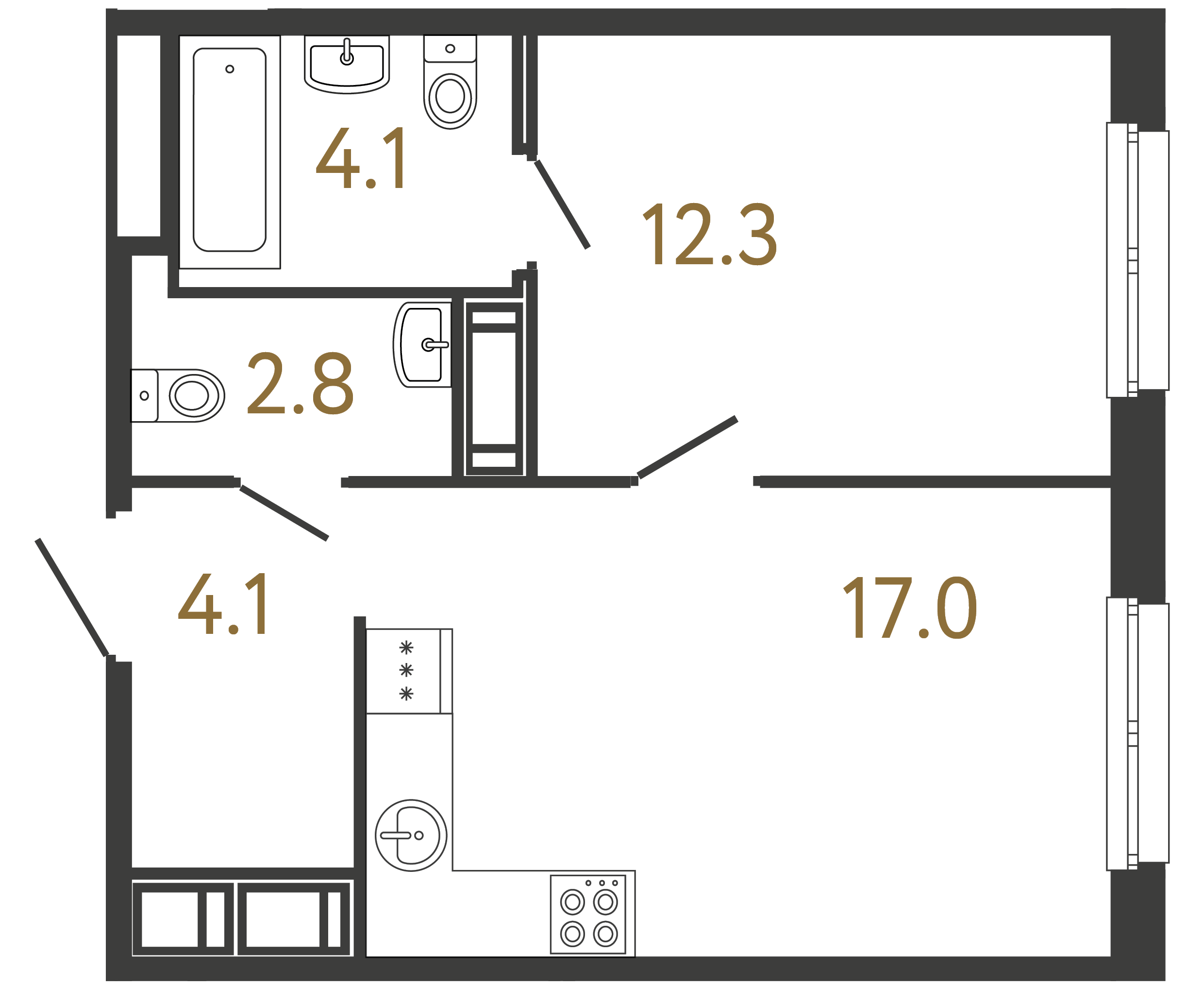 Однокомнатная квартира 40.3 м²