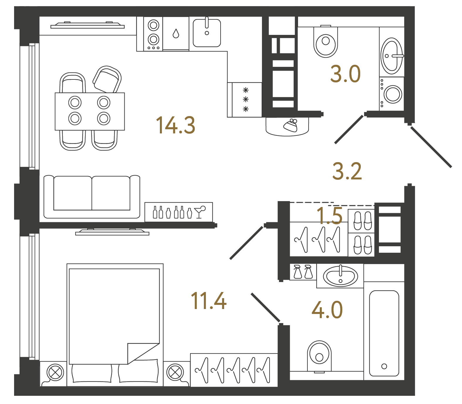Однокомнатная квартира 37.4 м²