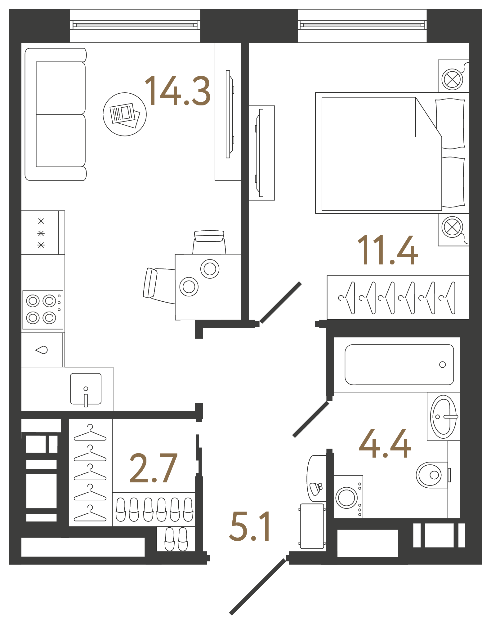 Однокомнатная квартира 37.9 м²