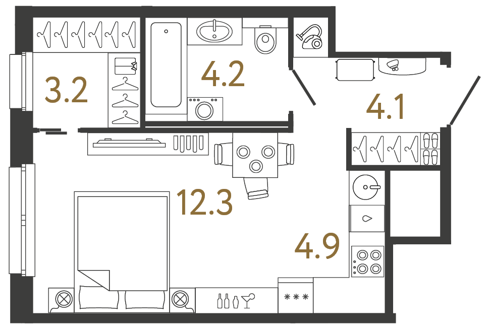 Студия 28.7 м²