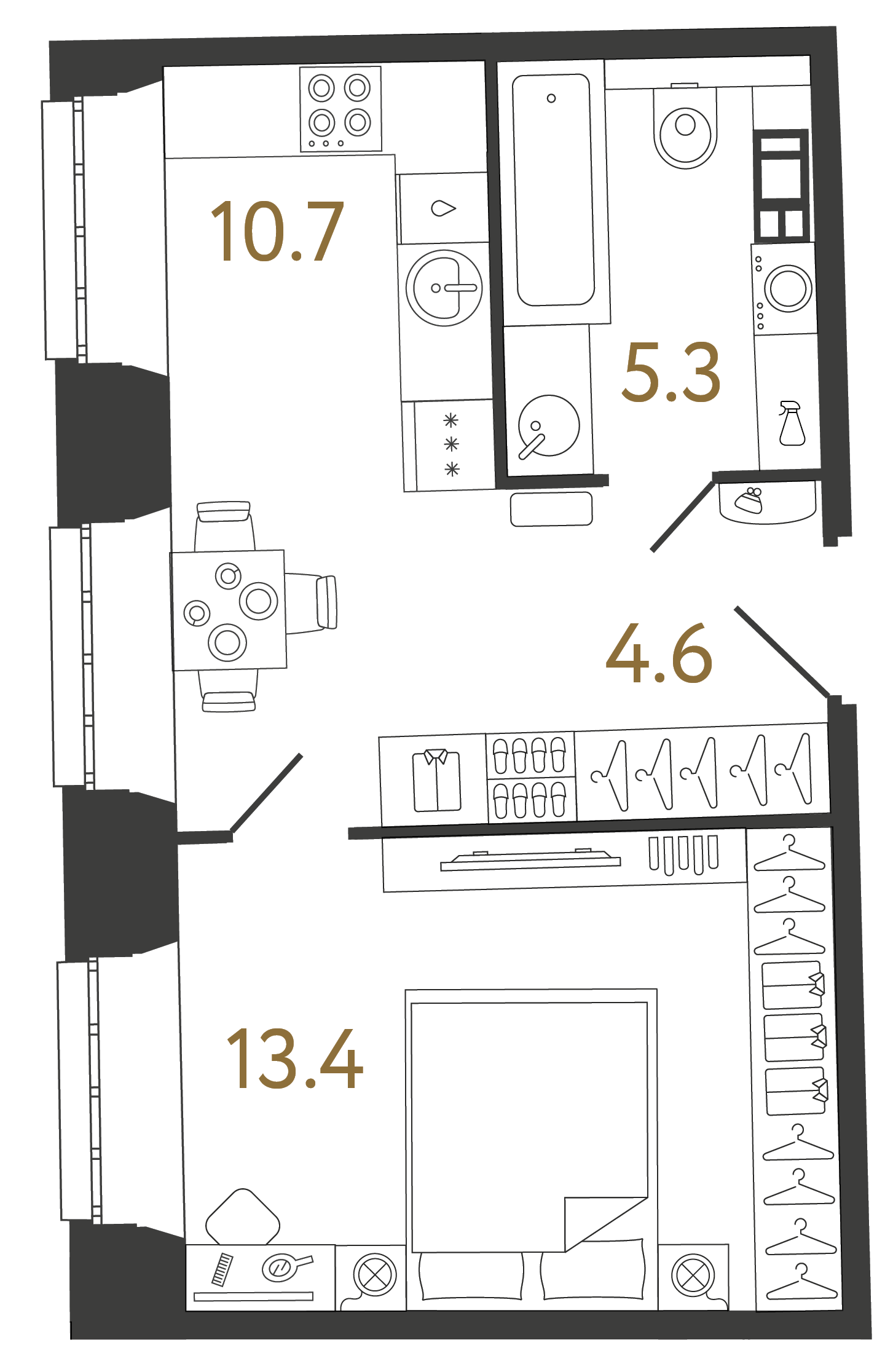 Однокомнатные апартаменты 34 м²