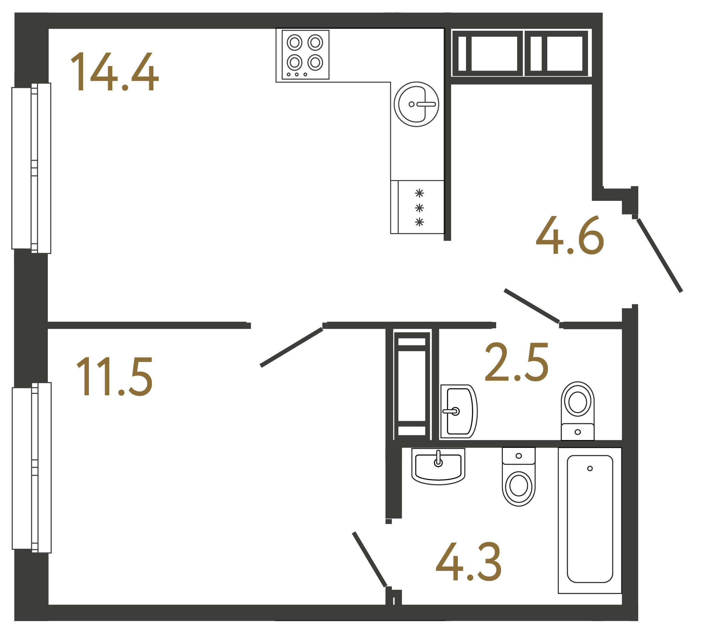 Однокомнатная квартира 37.3 м²