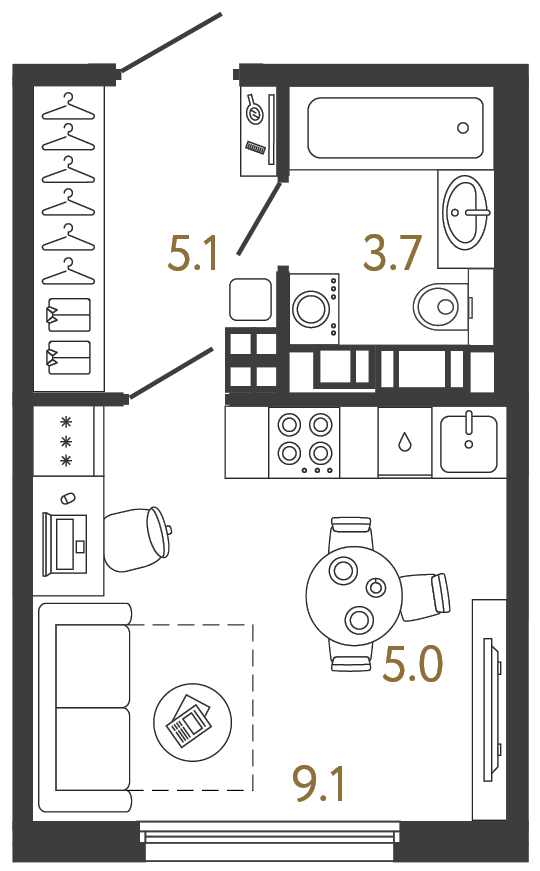 Студия 22.9 м²