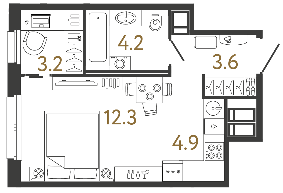 Студия 28.2 м²