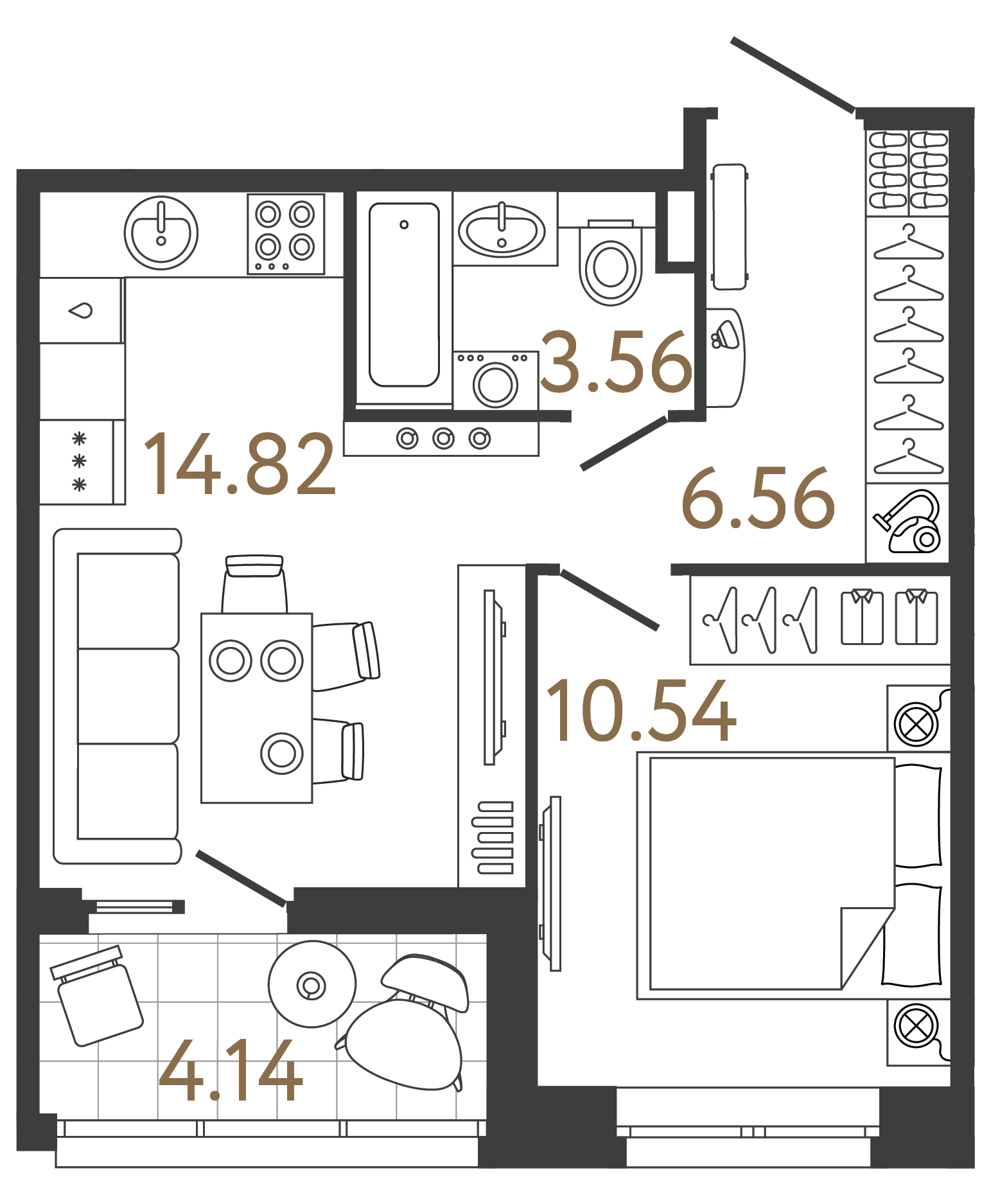 Однокомнатная квартира 35.48 м²