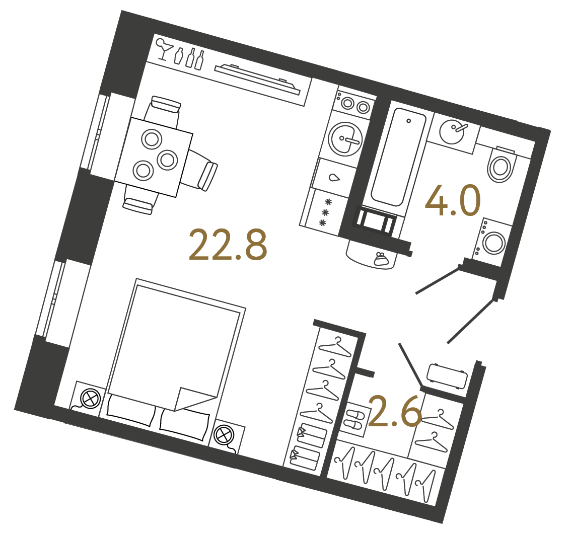 Однокомнатный номер 29.4 м²