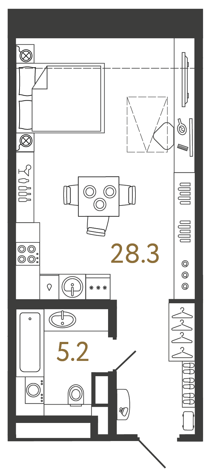 Однокомнатный номер 33.5 м²