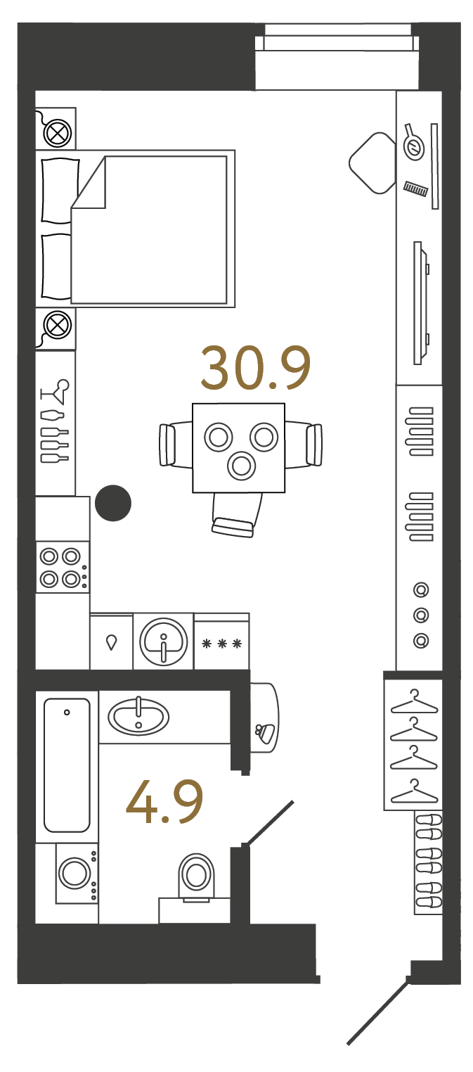 Однокомнатный номер 35.8 м²