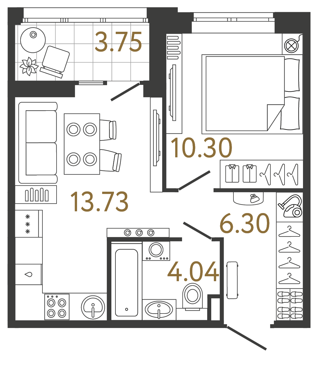 Однокомнатная квартира 34.37 м²