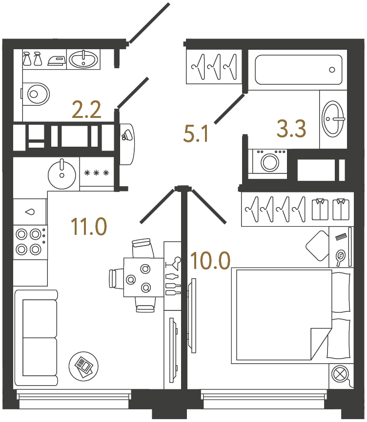 Однокомнатная квартира 31.6 м²