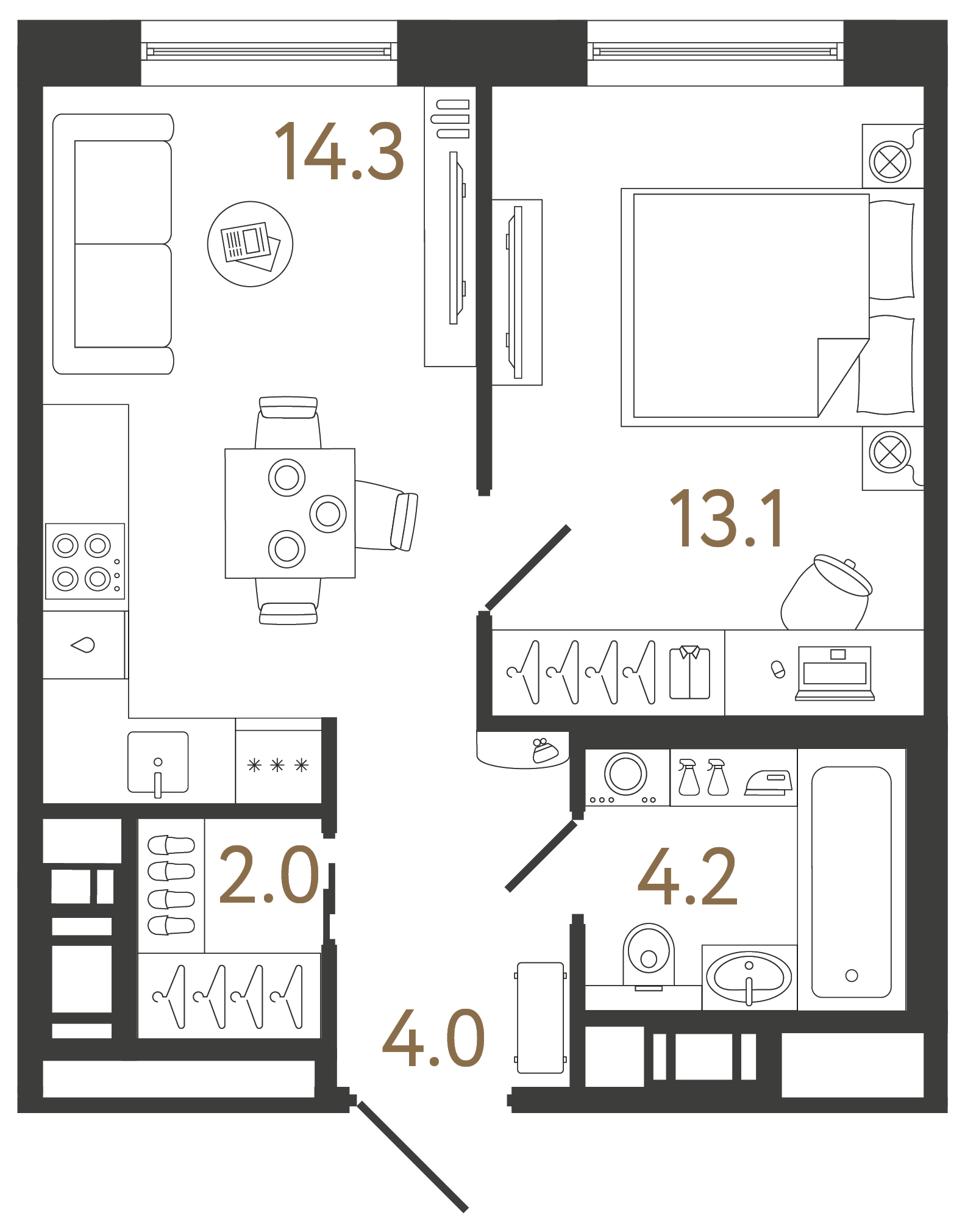Однокомнатная квартира 37.6 м²