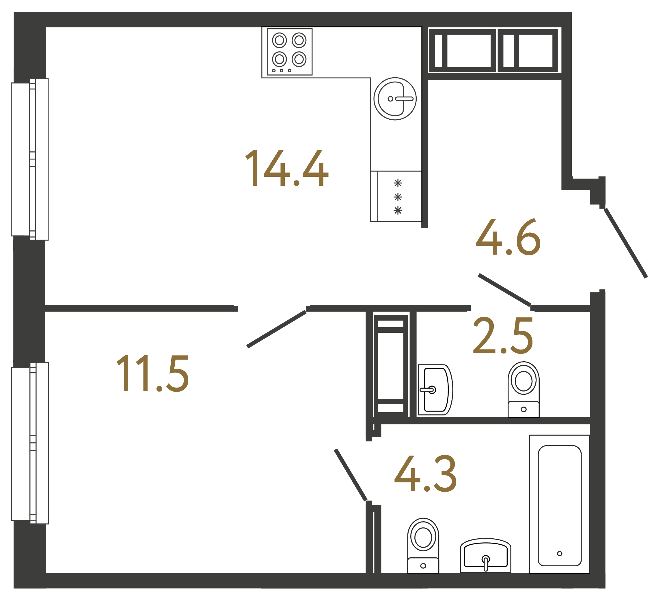 Однокомнатная квартира 37.3 м²
