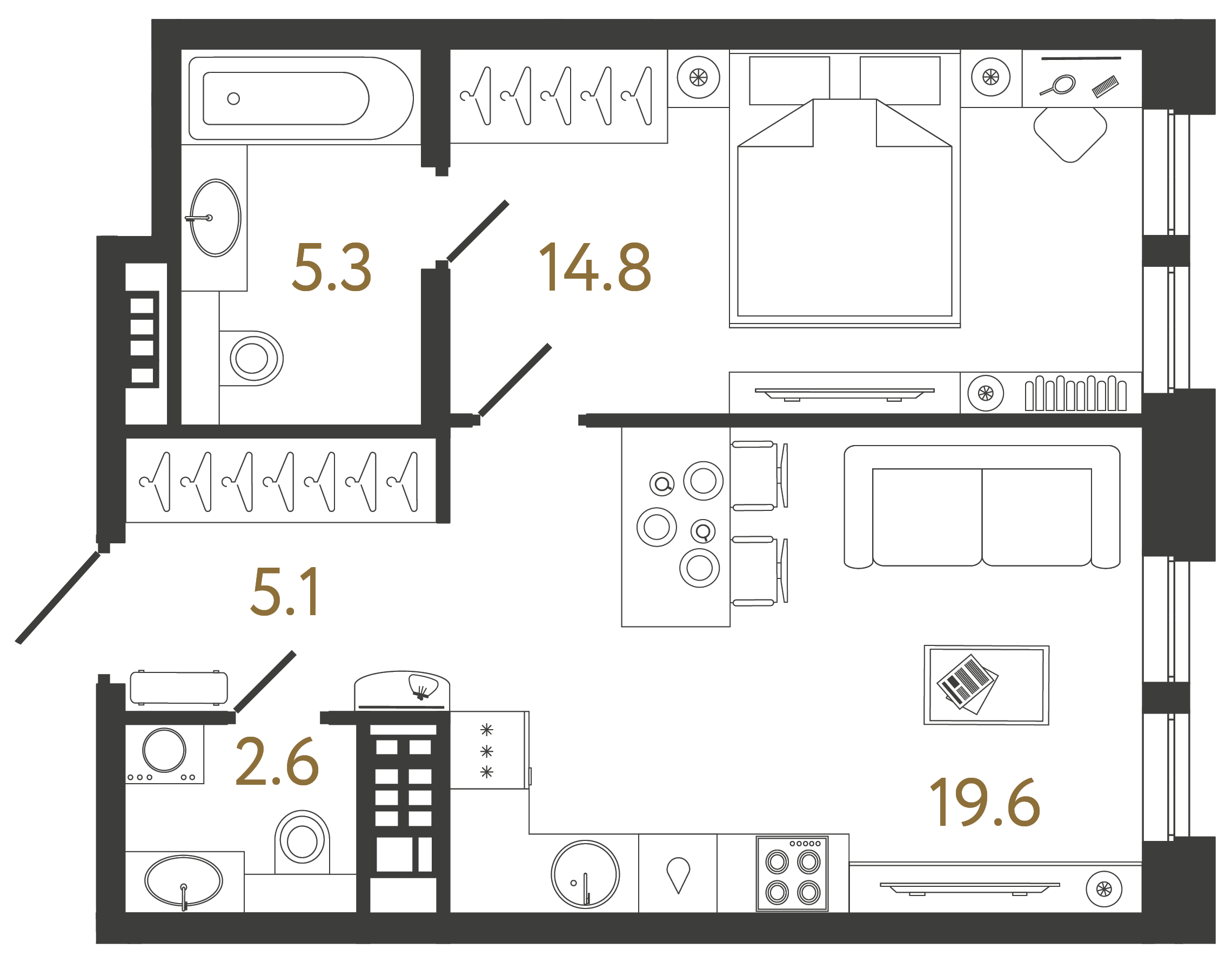 Однокомнатная квартира 47.4 м²