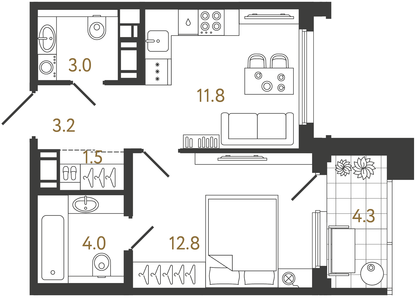 Однокомнатная квартира 36.3 м²