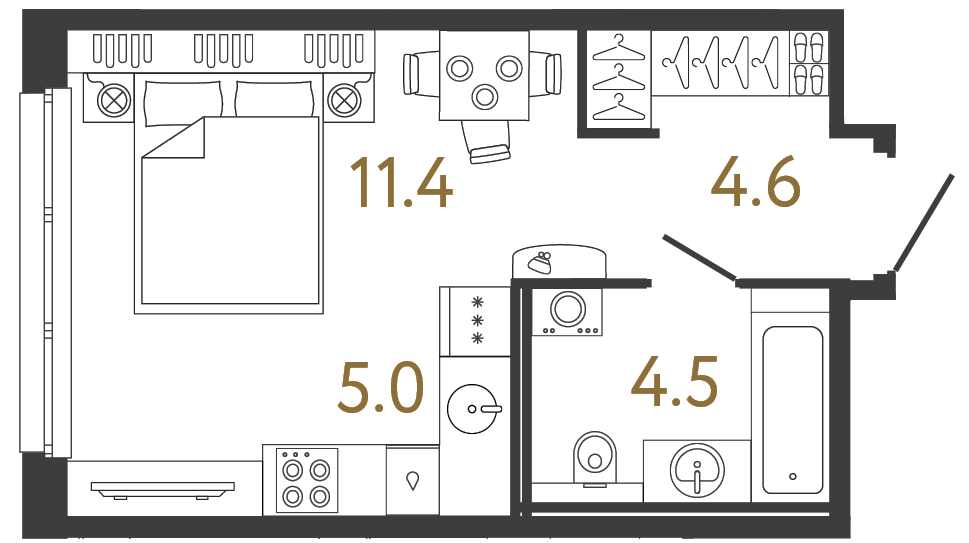 Студия 25.5 м²