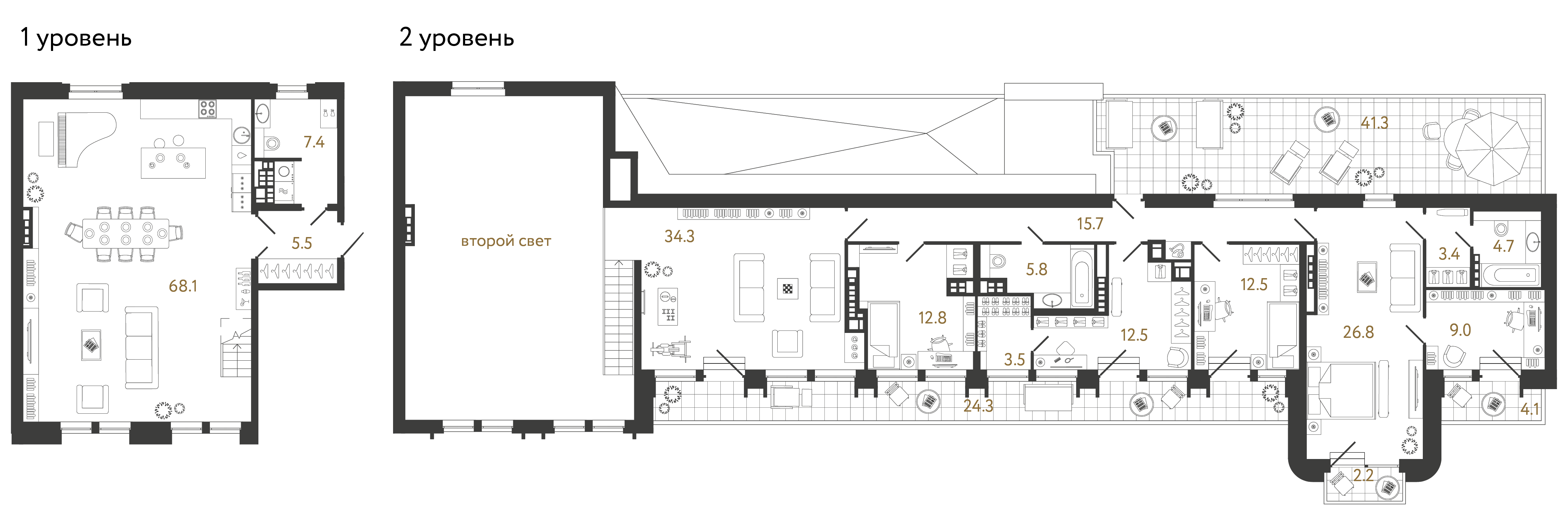 Пятикомнатная квартира 222 м²