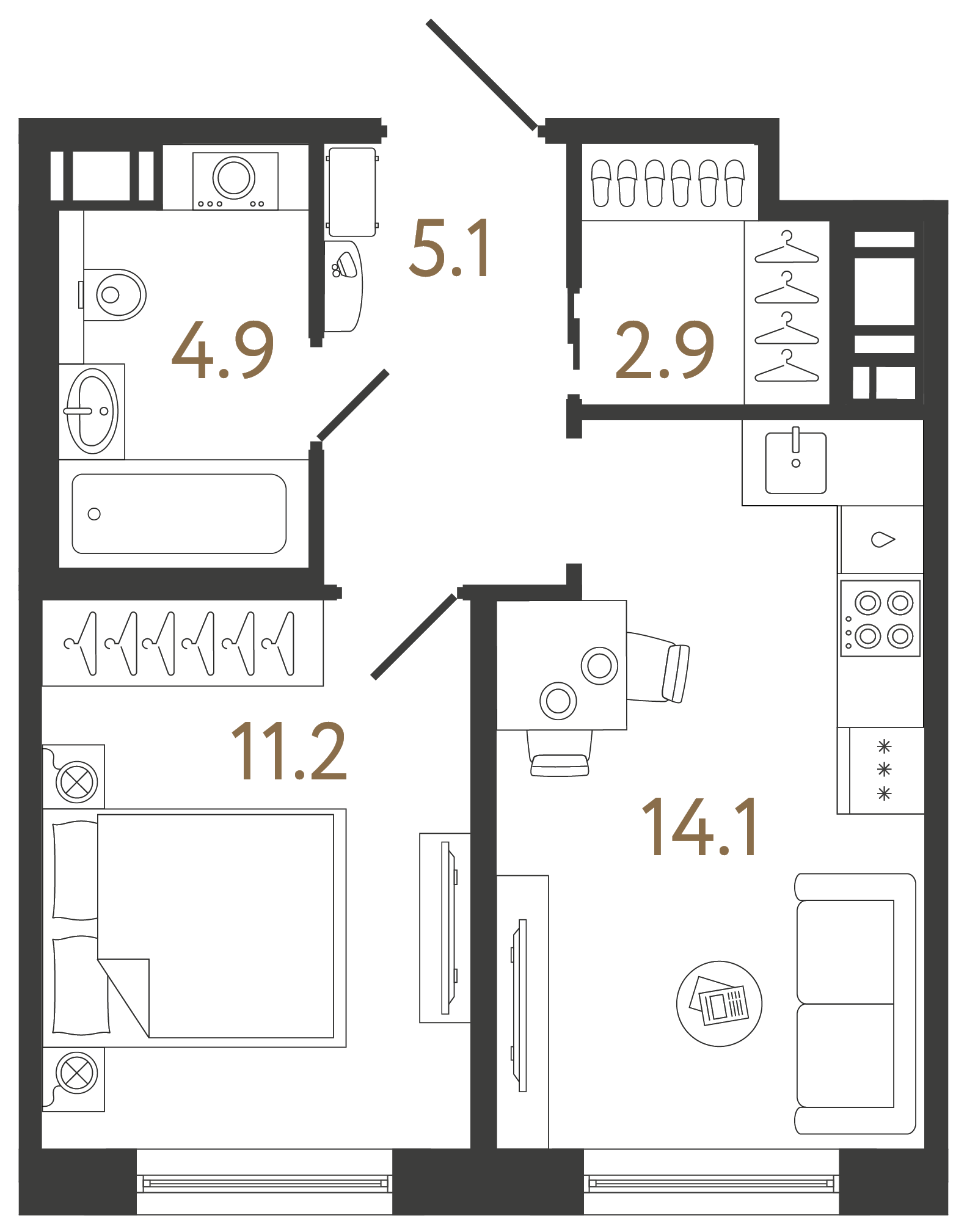 Однокомнатная квартира 38.2 м²