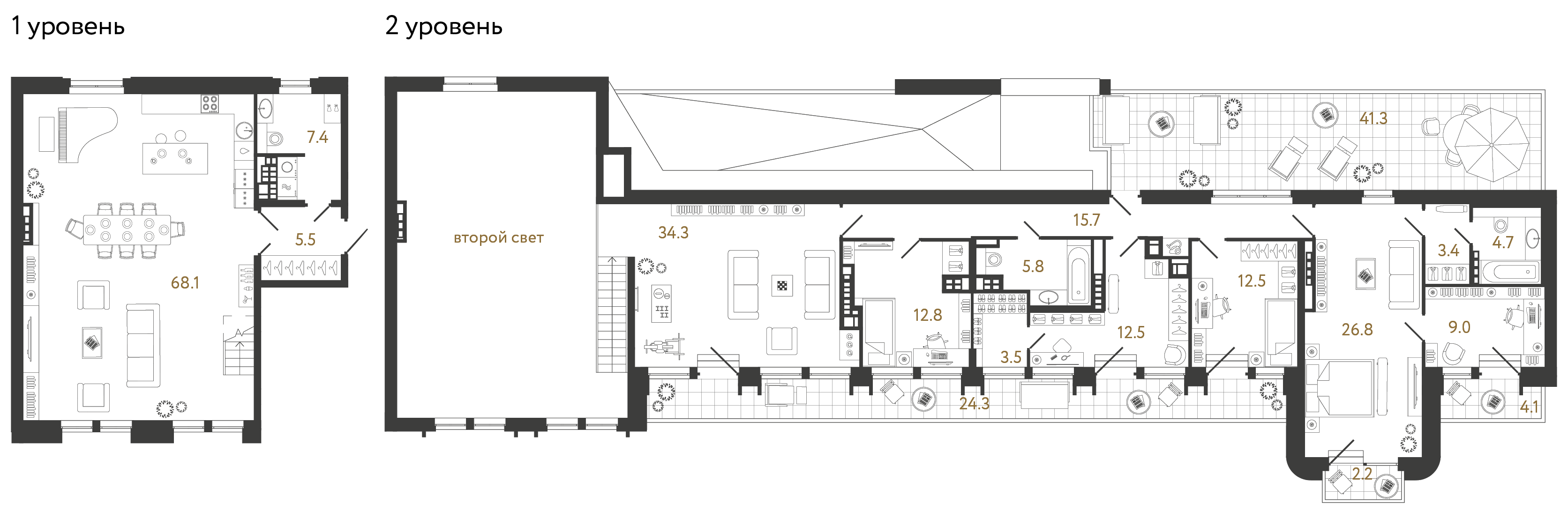 Пятикомнатная квартира 222 м²