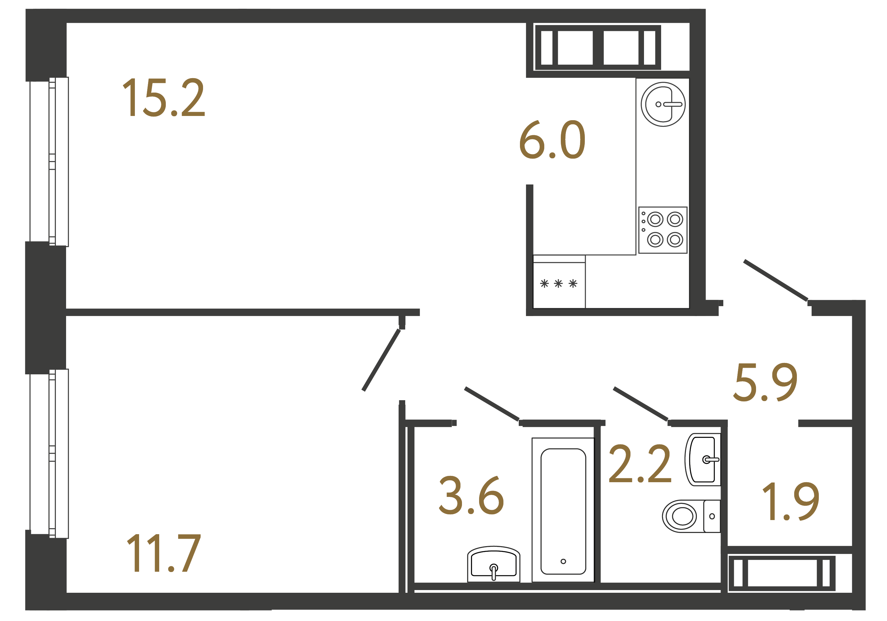 Однокомнатная квартира 46.5 м²