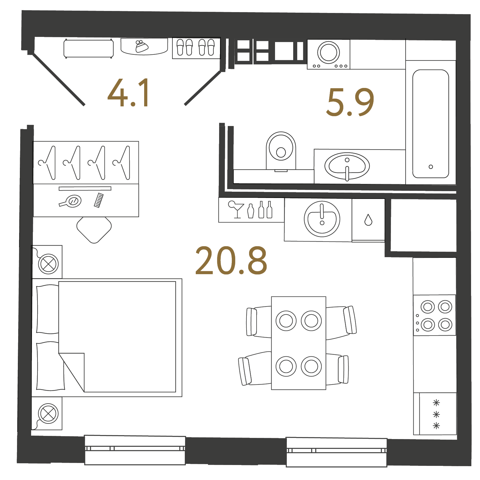 Студия 30.8 м²