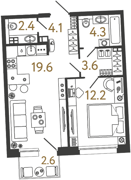 Однокомнатная квартира №17 в ЖК Цвет Зеленогорска - 46.2 м²