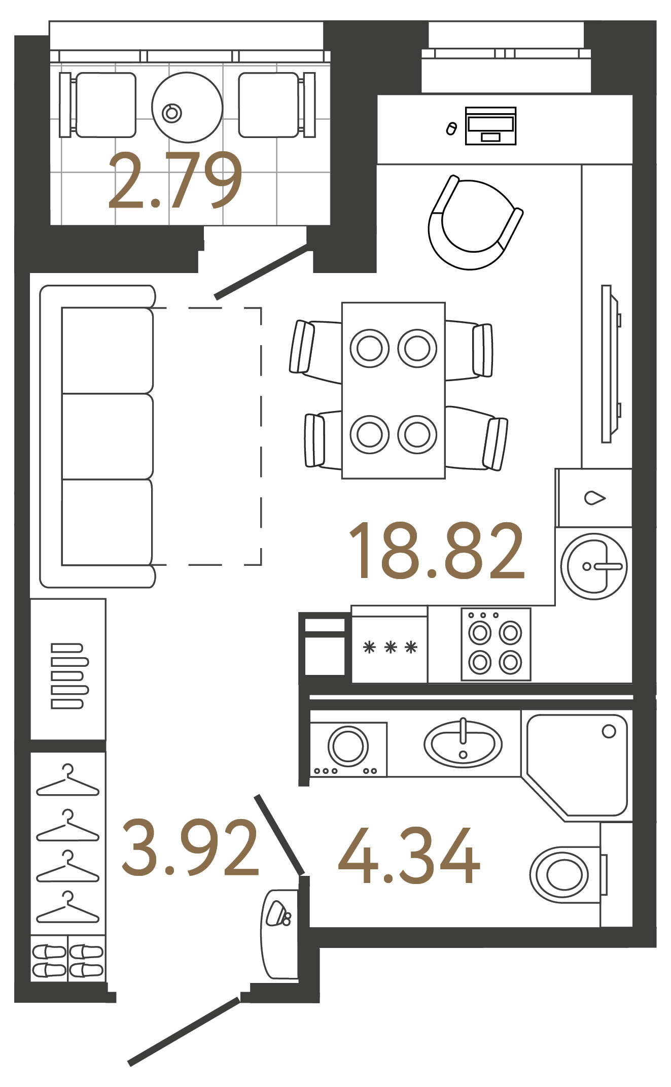 Студия 27.08 м²