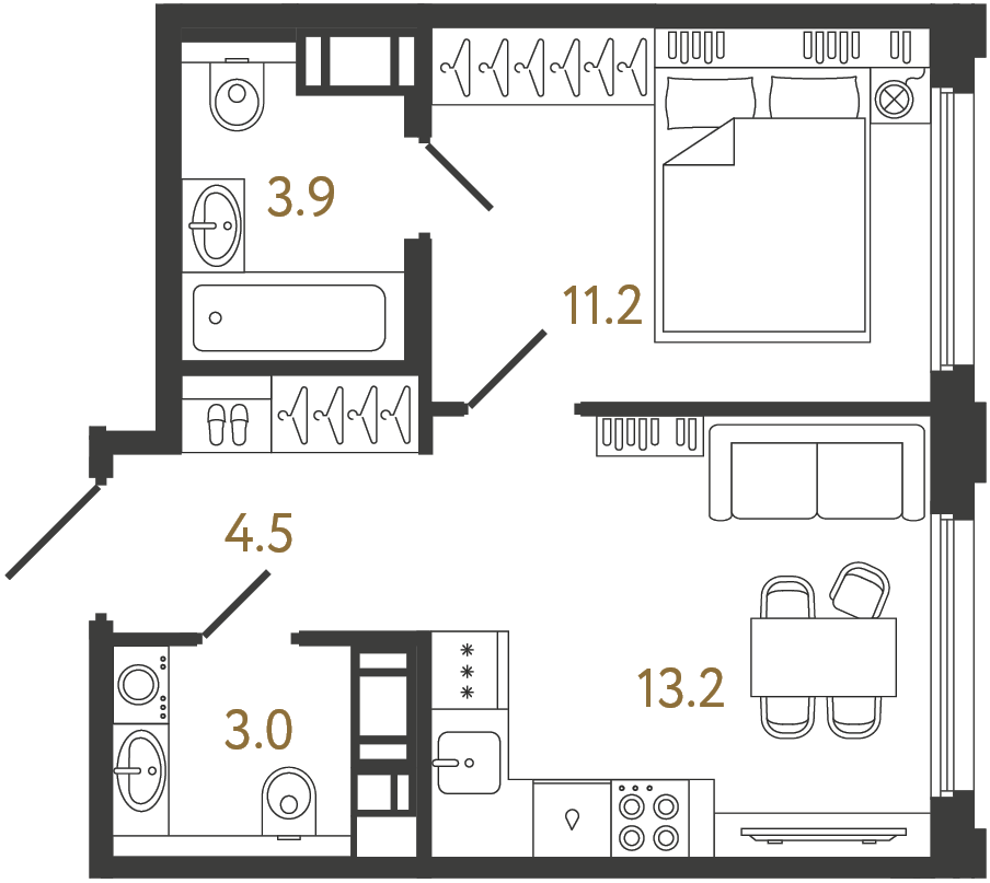 Однокомнатная квартира 35.8 м²