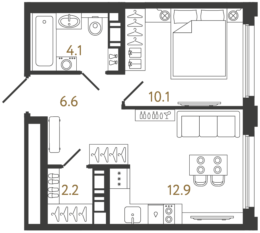 Однокомнатная квартира 35.9 м²