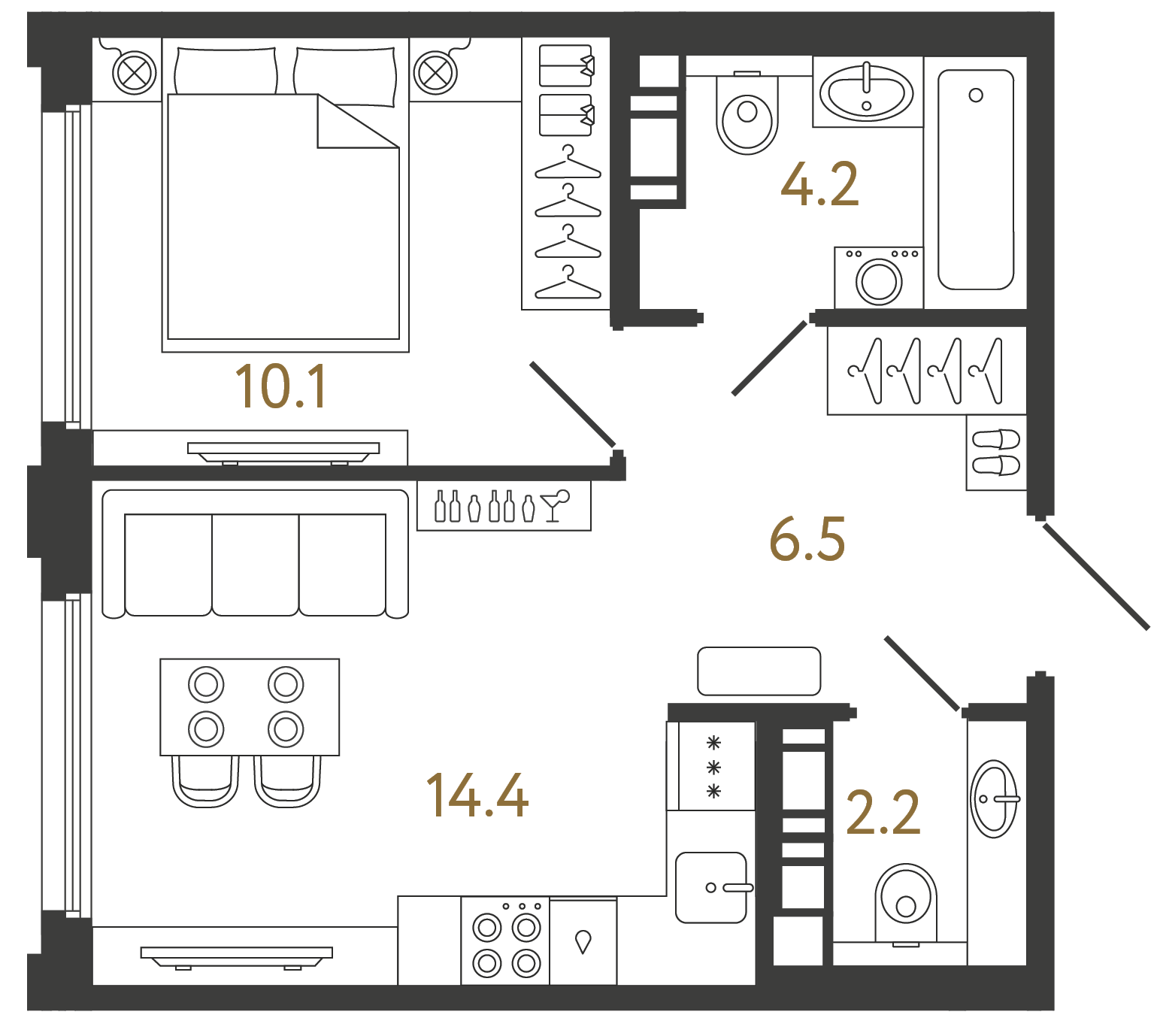 Однокомнатная квартира 37.4 м²