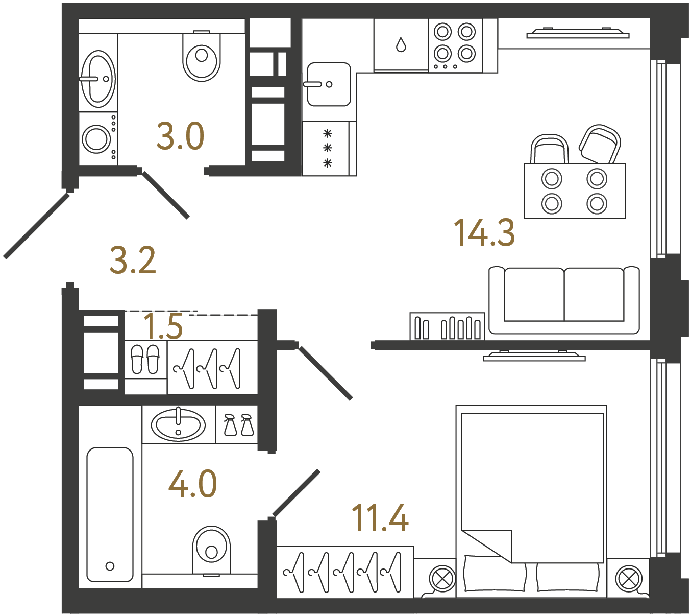 Однокомнатная квартира 37.4 м²