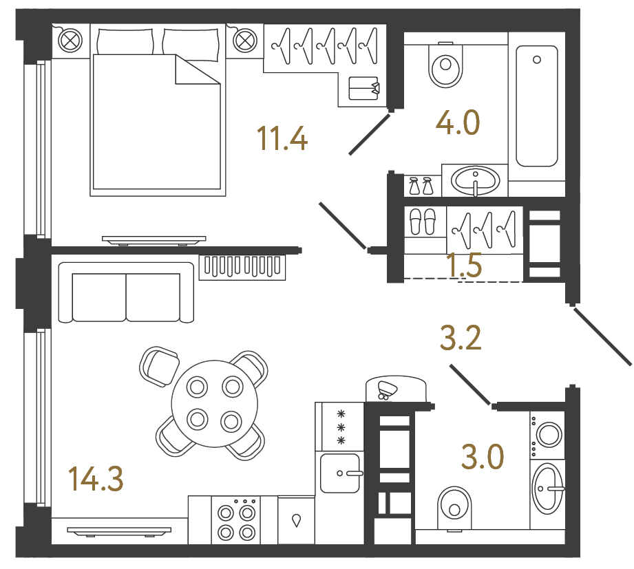 Однокомнатная квартира 37.4 м²