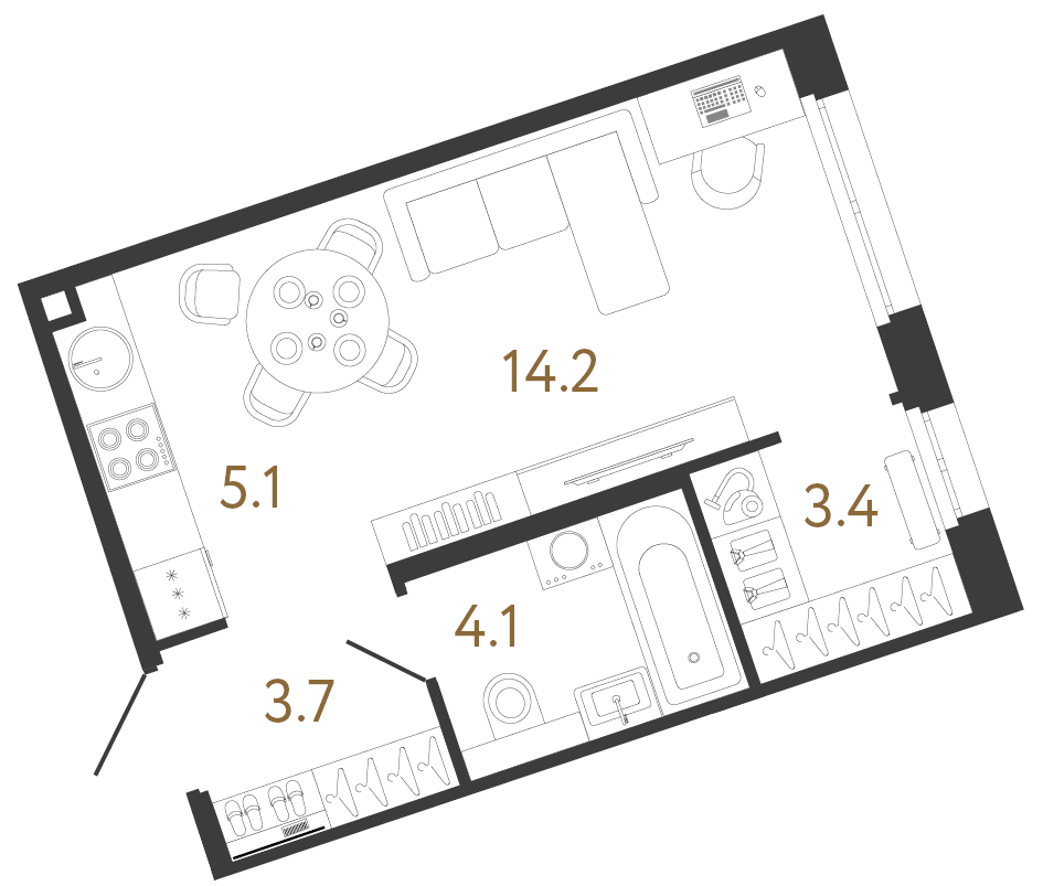 Студия 30.5 м²