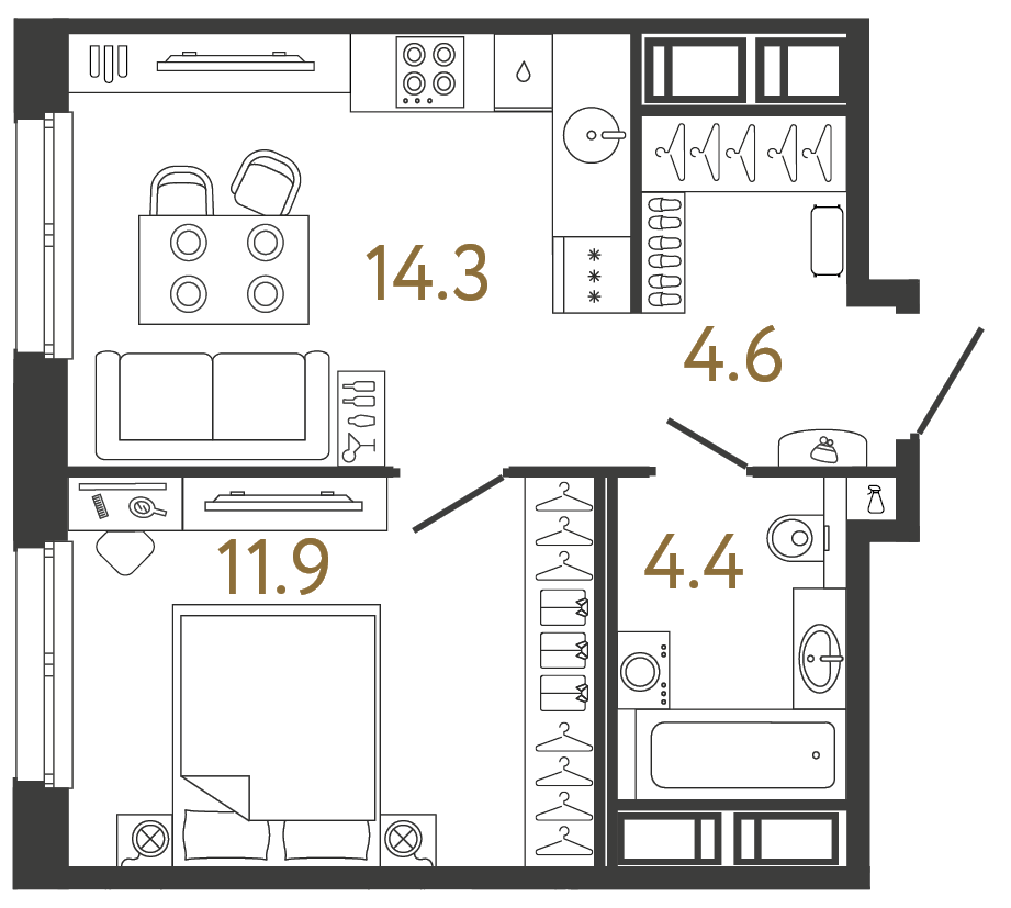 Однокомнатная квартира 35.2 м²