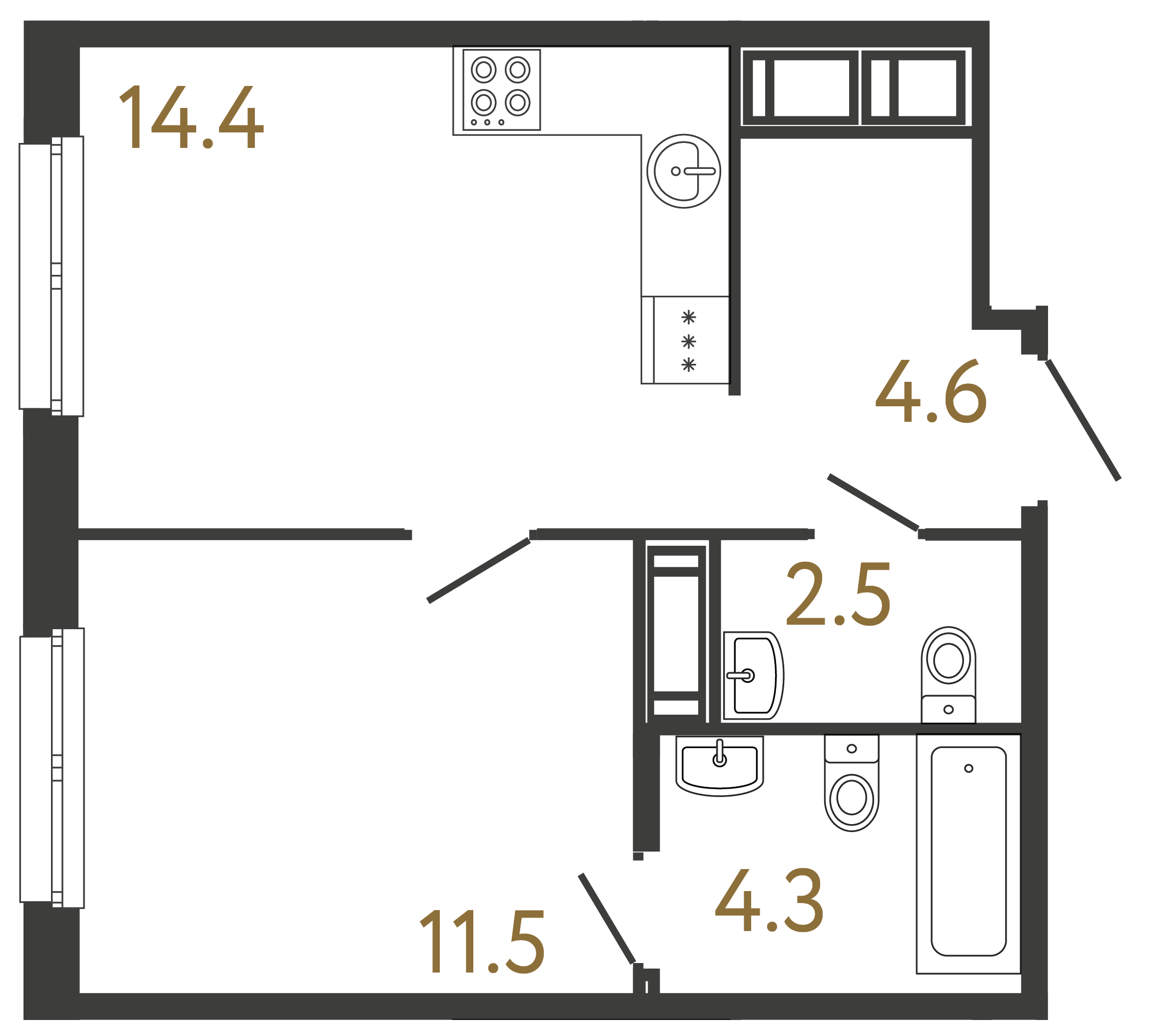 Однокомнатная квартира 37.3 м²