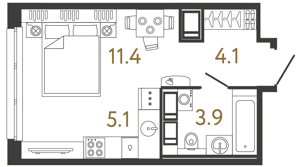 Студия 24.5 м²