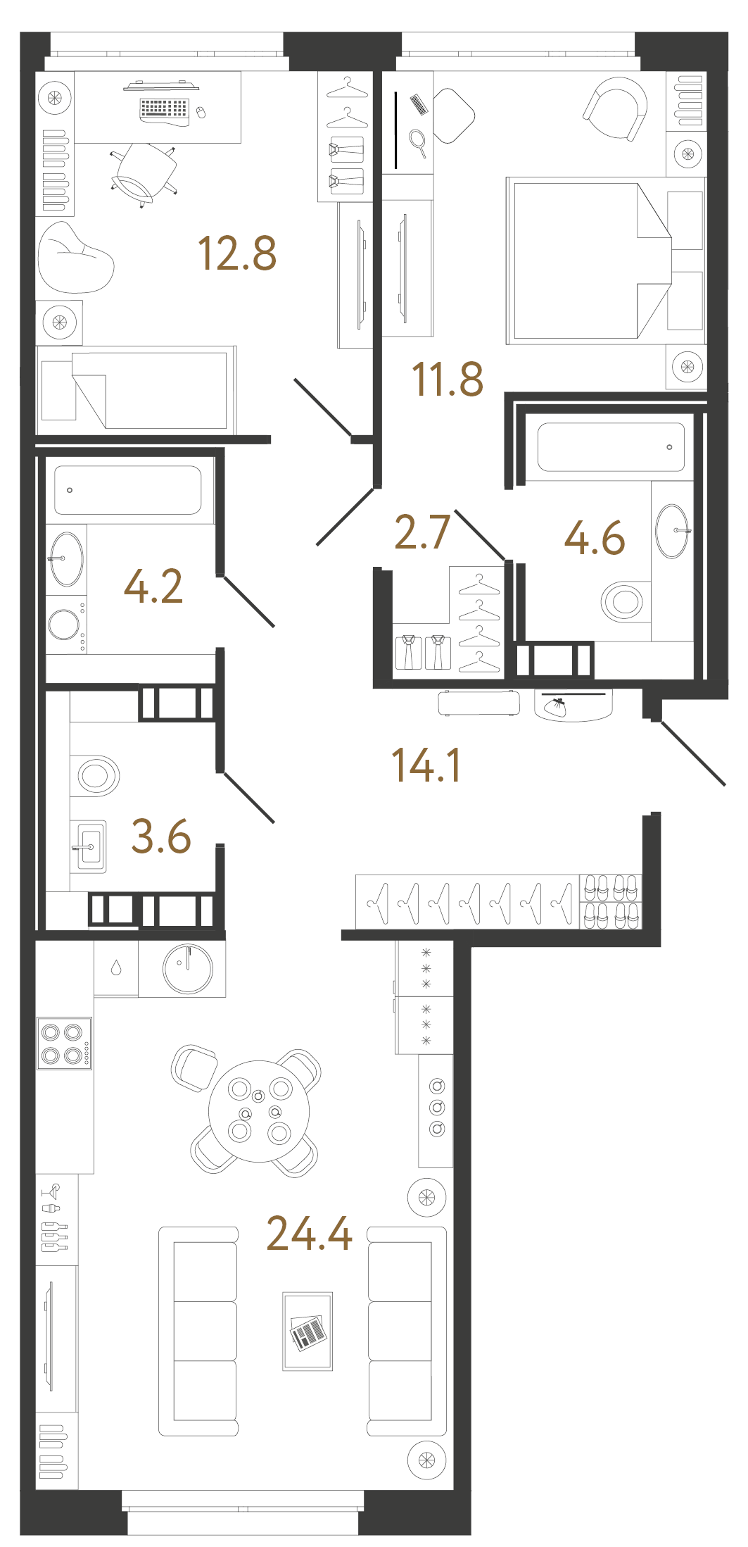 Двухкомнатная квартира 78.2 м²