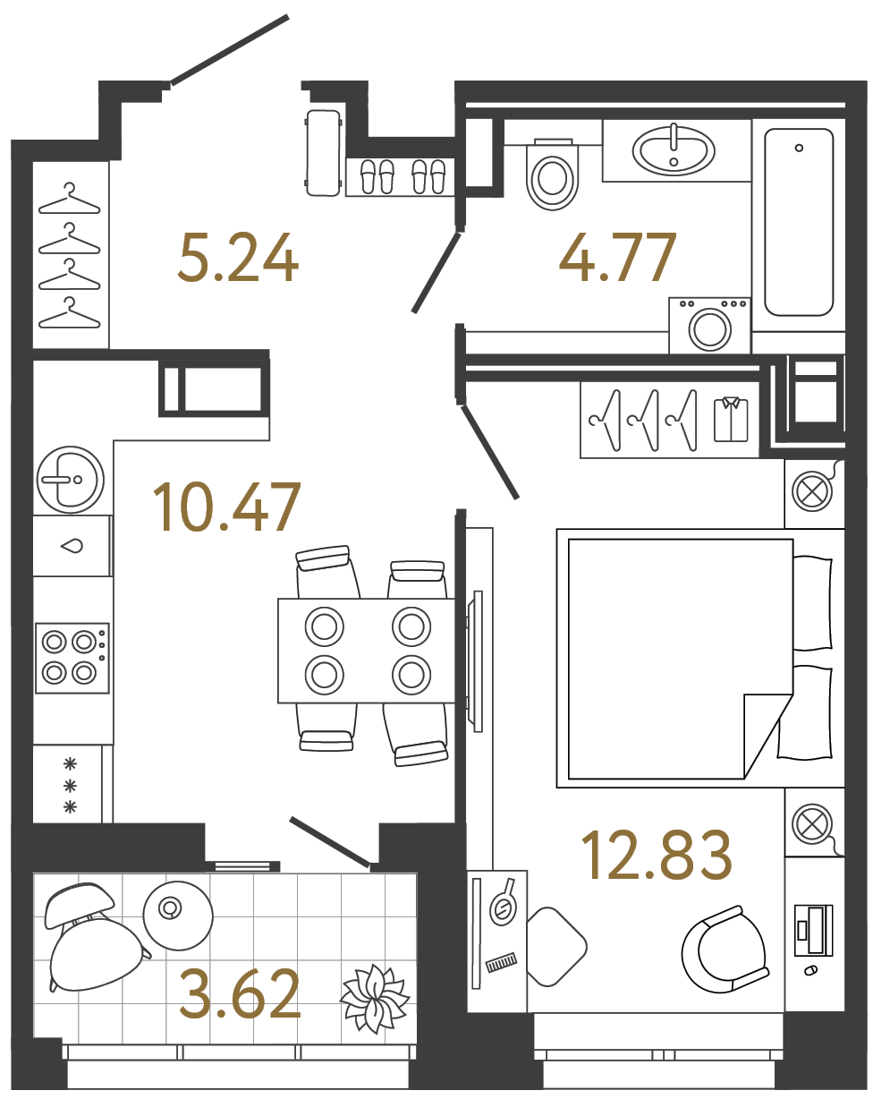 Однокомнатная квартира 33.31 м²