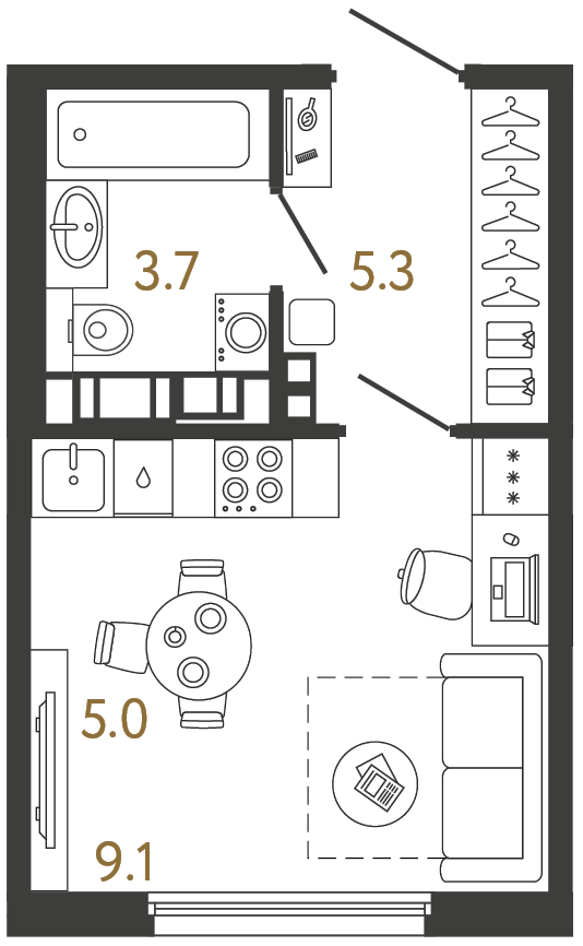Студия 23.1 м²
