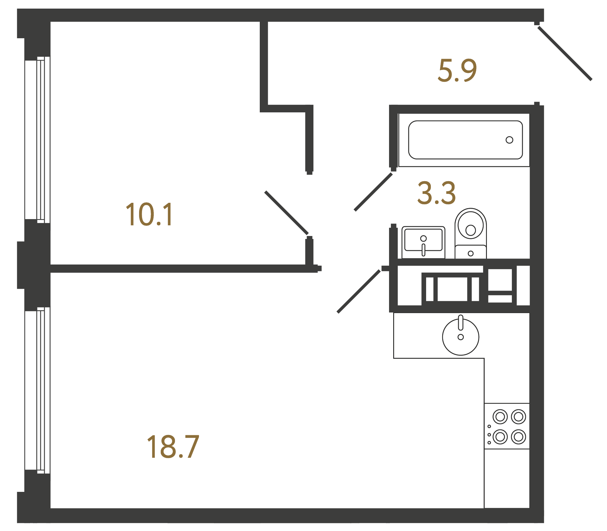 Однокомнатная квартира 38 м²